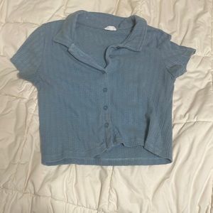 Blue button up crop top